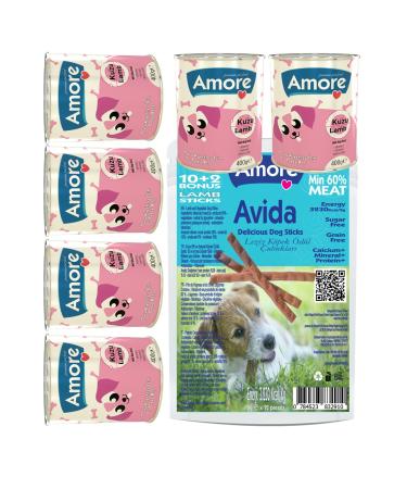 AMORE Puppy Chunks 6x400 gr Lamb Meat Puppy Canned Food Avida 12li Sticks reward stick