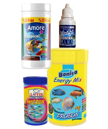 AMORE Tropical Mix Selection 125 ml Bonisa Energy Mix 250 ml Fry Food 100 ml Tropical Fish Food Set