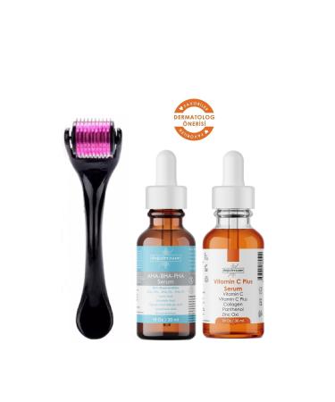 Natural Pharmacy AHA BHA PHA Revitalizing Anti-Blackhead Serum + Vitamin C Plus + Dermaroller