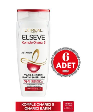 Elseve L'Or al Paris Elseve Complete Repair 5 Restructuring Care Shampoo 2 in 1 450 ml 6 Pieces