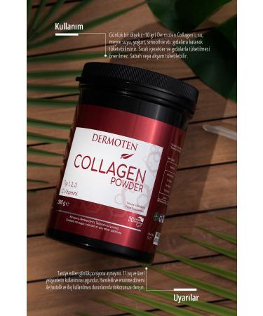Dermoten Collagen Plus Powder 300 Gr Type 1 - Type 2 - Type 3 - Vitamin C 30 X 10 000 Mg Powder Collagen - Buy Online on GoSupps.com