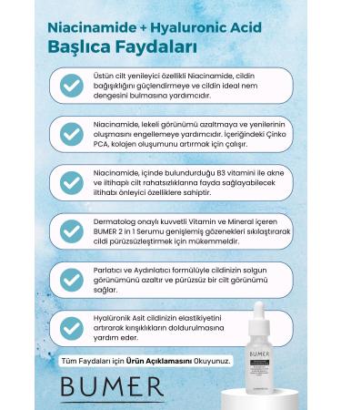 BUMER 2in1 Niacinamide Hyaluronic Acid Anti-Blemish Acne Brightening and Color Equalizing Serum 20 ml - Buy Online on GoSupps.com