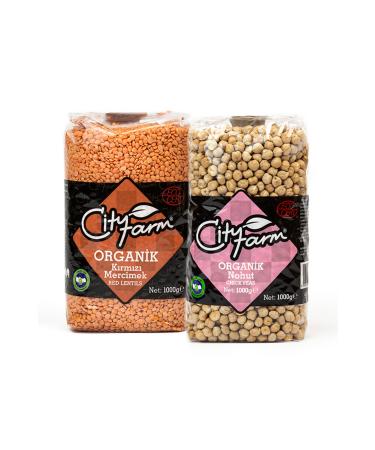 CityFarm Organic Red Lentils 1 kg and Organic Chickpeas 1 kg