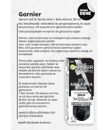 Garnier Serum Pure & Clean Aha Bha Charcoal 30 ml - Buy Online on GoSupps.com