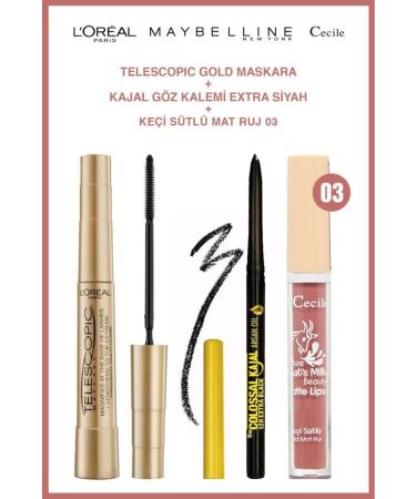 Maybelline New York Maybelline Kajal Pencil Loreal Telescopic Cecile Matte Lipstick 03 Daily Makeup Set
