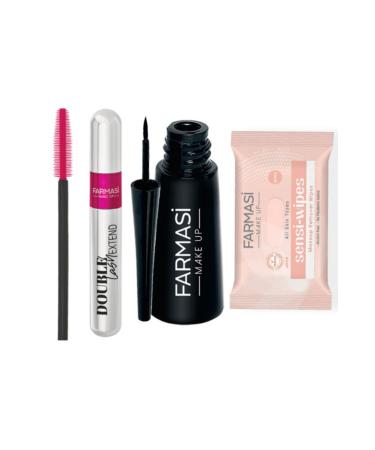 Farmasi Double Lash Extend Double Effect Mascara + Thick End Deeplook Dipliner + Makeup Remover Wipe Set