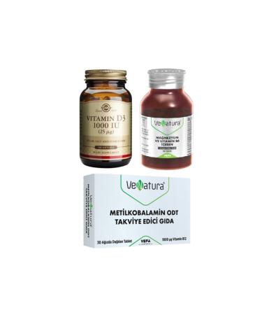 Venatura Magnesium and Vitamin B6 60 Tablets + Vitamin B12 Methylcobalamin 30 T. + Solgar Vitamin D3 100 Capsules