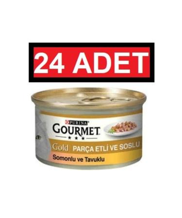 Gourmet Gold Piece Meat and Sauce Salmon Chicken 85 Gr Adult Cat Canned Food 24 Pieces