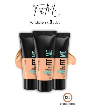 Maybelline New York Maybelline Fit Me Matte+Poreless Foundation 30 ML Creamy Beige 122 x 3 Pcs