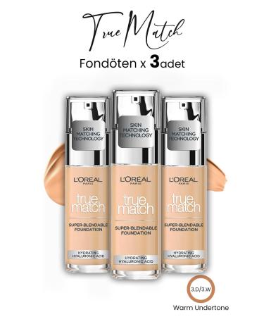 L'Oreal Paris True Match Foundation Warm Undertone 3.d/3.w X 3 Pieces