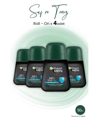 Garnier Men 48h Pure And Clean Roll-on 50 ml X 4 Pieces