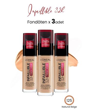 L'Oreal Paris Loreal Paris Infaillible 32H Fresh Wear Foundation 125 Natural Beige x 3 Pieces