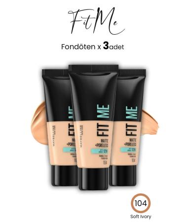 Maybelline New York Maybelline Fit Me Matte+Poreless Foundation 30 ML Soft Ivory 104 x 3 Pcs