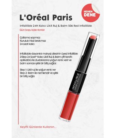 L'Oreal Paris Infaillible 24h Lasting Liquid Lipstick & Balm 506 Red Infaillible - Buy Online on GoSupps.com
