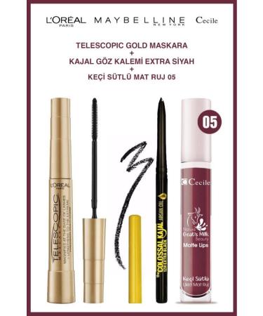 Maybelline New York Maybelline Kajal Pencil Loreal Telescopic Cecile Matte Lipstick 05 Daily Makeup Set