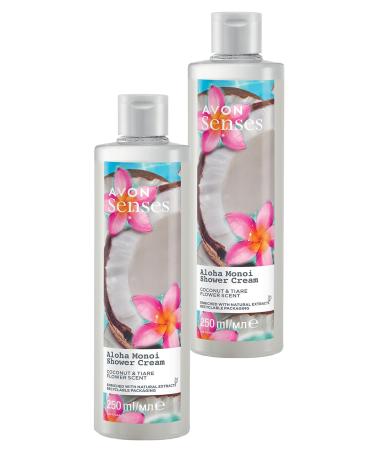 Avon Senses Aloha Monoi Tiare Flower and Coconut Scented Cream Shower Gel 250 Ml. Set of Two