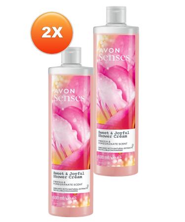 Avon Senses Sweat & Joyful Freesia and Pomegranate Scented Cream Shower Gel 500 Ml. Set of Two - Buy Online on GoSupps.com