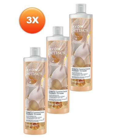 Avon Senses Simply Luxurious White Peach and Vanilla Scented Cream Shower Gel 500 Ml. Set of Three - Buy Online on GoSupps.com