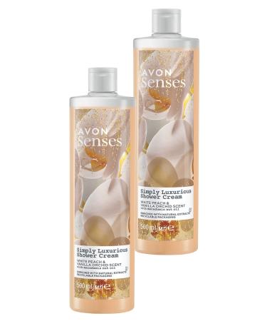 Avon Senses Simply Luxurious White Peach and Vanilla Scented Cream Shower Gel 500 Ml. Set of Two