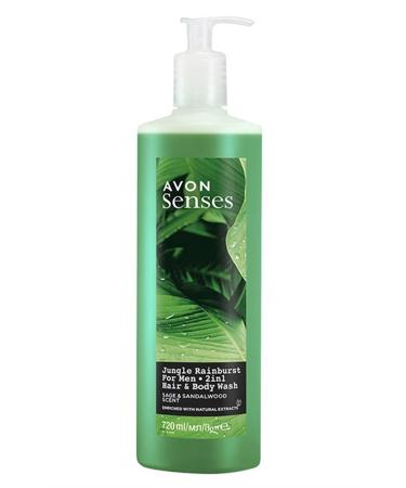 Avon Senses Jungle Rainburst Sage and Sandalwood Scented Men's Hair and Body Shampoo 720 Ml.