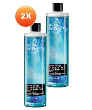 Avon Senses Ocean Surge Mint and Sea Scented Hair and Body Shower Gel for Men 500 Ml. Set of Two - Buy Online on GoSupps.com