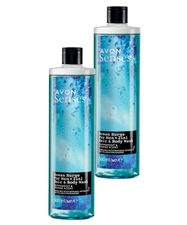 Avon Senses Ocean Surge Mint and Sea Scented Hair and Body Shower Gel for Men 500 Ml. Set of Two