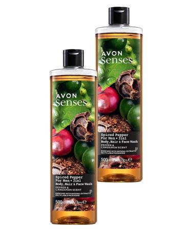 Avon Senses Spiced Pepper Black Pepper and Cardamom Scented Shower Gel for Men 500 Ml. Set of Two