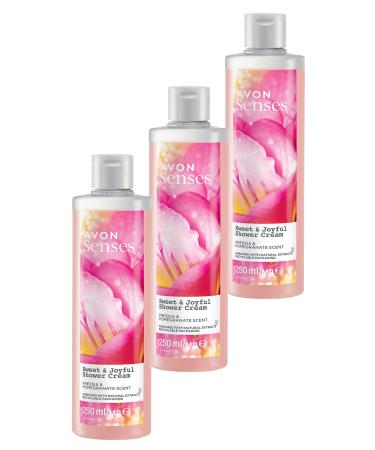 Avon Senses Sweat & Joyful Freesia and Pomegranate Scented Cream Shower Gel 250 Ml. Set of Three