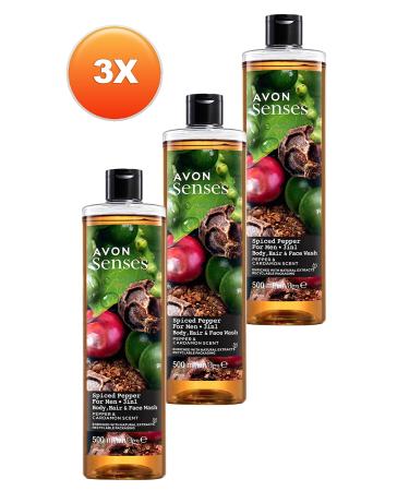 Avon Senses Spiced Pepper Black Pepper and Cardamom Scented Shower Gel for Men 500 Ml. Triple Set - Buy Online on GoSupps.com