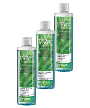 Avon Senses Secret Lagoon Water Fruits and Musk Scented Shower Gel 250 Ml. Set of Three