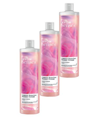 Avon Senses L'amour Sunrise Rose and Amber Scented Cream Shower Gel 500 Ml. Set of Three