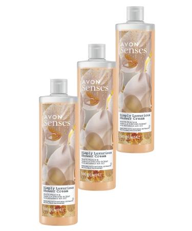 Avon Senses Simply Luxurious White Peach and Vanilla Scented Cream Shower Gel 500 Ml. Set of Three