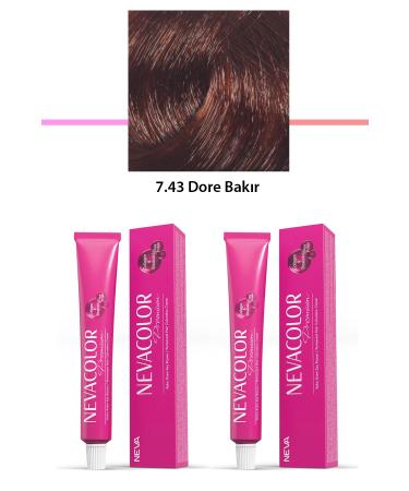 Set of 2 Premium 7.43 Dore Copper - Permanent Cream Hair Dye 2 X 50 g Tube