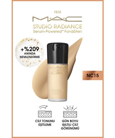 Mac Studio Radiance NC15 Powered Serum Foundation for Plump and Radiant Skin 30 ml FNDTN195