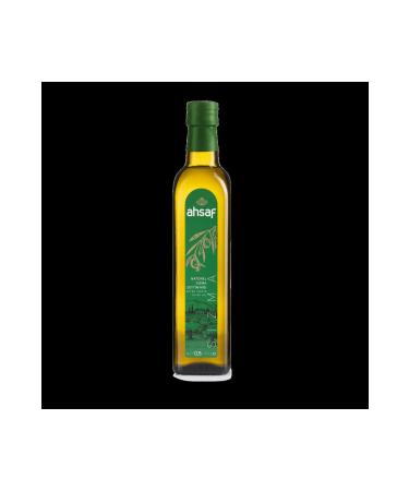 Ahsaf Natural Extra Virgin Glass Bottle Olive Oil 500 ml + ems Oil Black Sele Olive 2 kg Tin 231-260 K