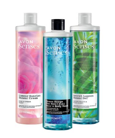 Avon Senses Mint Sea Fruits Musk Rose and Amber Scented Shower Gel Pack