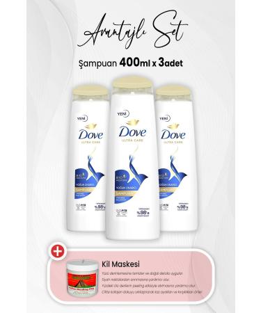 Dove Ultra Care Intensive Repair Shampoo 400 ml x 3 Pieces and Clay Mask