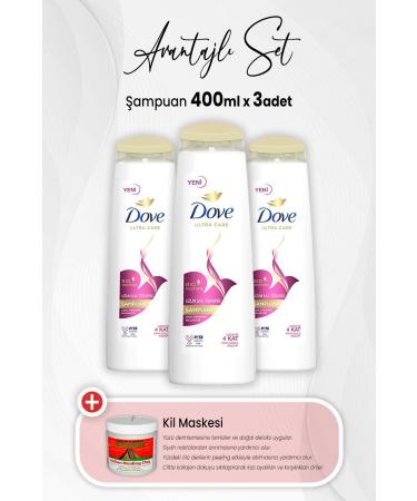 Dove Ultra Care Shampoo Long Hair Therapy 400 ml x 3 Pieces and Clay Mask