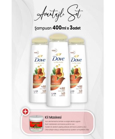 Dove Ultra Care Repairing Care Argan Oil Shampoo 400 ml x 3 Pieces and Clay Mask