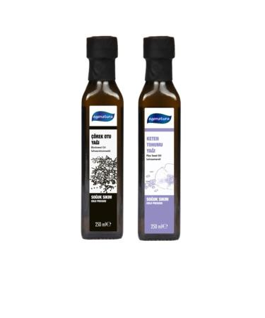 egenatura Black Cumin Oil 250 Ml + Linseed Oil 250 Ml - Cold Pressed & Glass Bottle