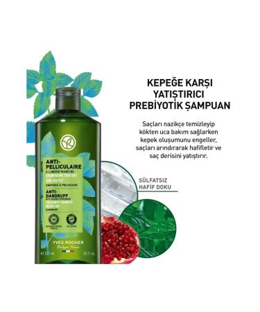 Yves Rocher Pomegranate Peel Mint and Agave Soothing Prebiotic Shampoo - Anti-Dandruff Pelliculaire 300 ml - Buy Online on GoSupps.com