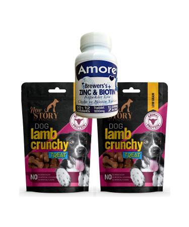 AMORE Dog Zinc Biotin Tablet 72li Shedding New Story Lamb Crunchy 2x80gr Reward Food