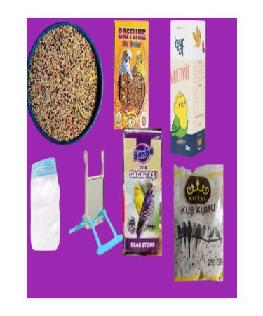 Budgie bird food Open 2 kg + Honey Cracker 10 pieces + Mirrored Swing + Vitamin + Bird sand + Cage Net L
