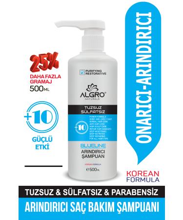 Algro Blueline Salt-Free Purifying Hair Care Shampoo Repairing Plant Extract Sulfate-Free 500 Ml.