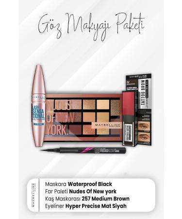 Maybelline New York Hyper Eyeliner Matte Black Tatto Brow Spoolie 257 Eyeshadow Palette 010 and Waterproof M