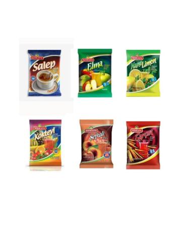 Alt ncezve SALEP APPLE MINT LEMON COCKTAIL PEACH CINNAMON FLAVORED DRINK POWDER 250 GR 6-PIECE MIXED