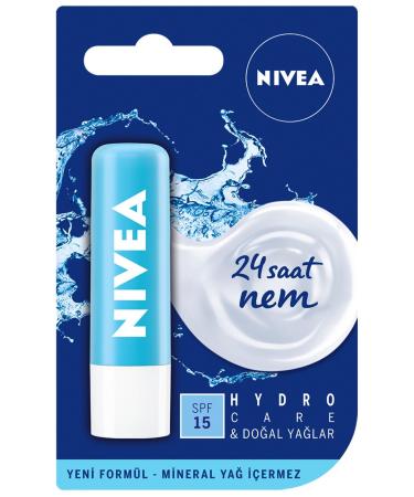 NIVEA Hydro Care Lip Care Cream 4.8Gr 24 Hour Moisture Natural Oils Spf 15 All Day Lip Care