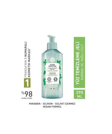 Yves Rocher Face Wash Gel Pure Menthe Pore Tightening and Deep Purifying - Prebiotic 390 ml