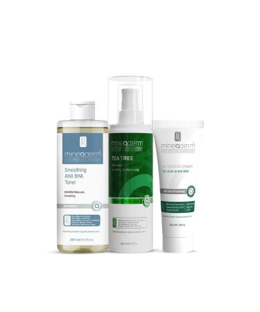 mineaderm Acne Control Cream 50 ml + Smoothing Aha Bha Toner + Tea Tree Face Wash 200 ml