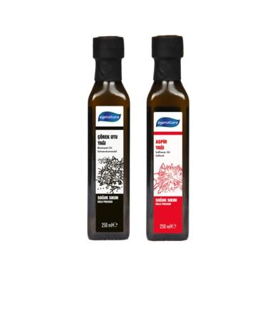 egenatura Black Cumin Oil 250 Ml + Safflower Oil 250 Ml - Cold Pressed & Glass Bottle